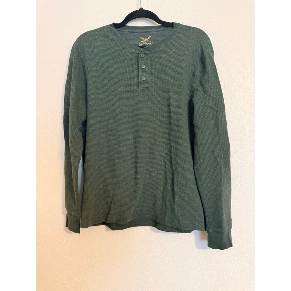 Faded Glory Mens Long Sleeve Waffle Knit Henley Shirt Dark Green Large 42-44